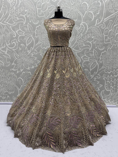 Beautiful Golden Net Sequins Bridal Wear Lehenga Choli With Dupatta